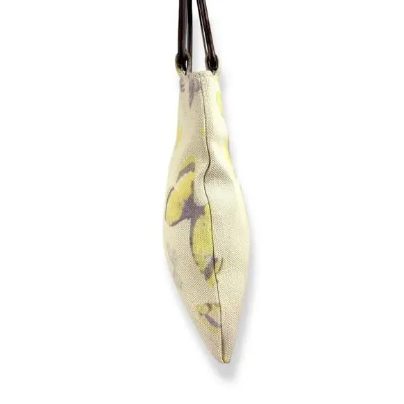 90's woven linen butterfly floral wood handle bag by FASHION EXPRESS ORIGINAL - Picture 4 of 16